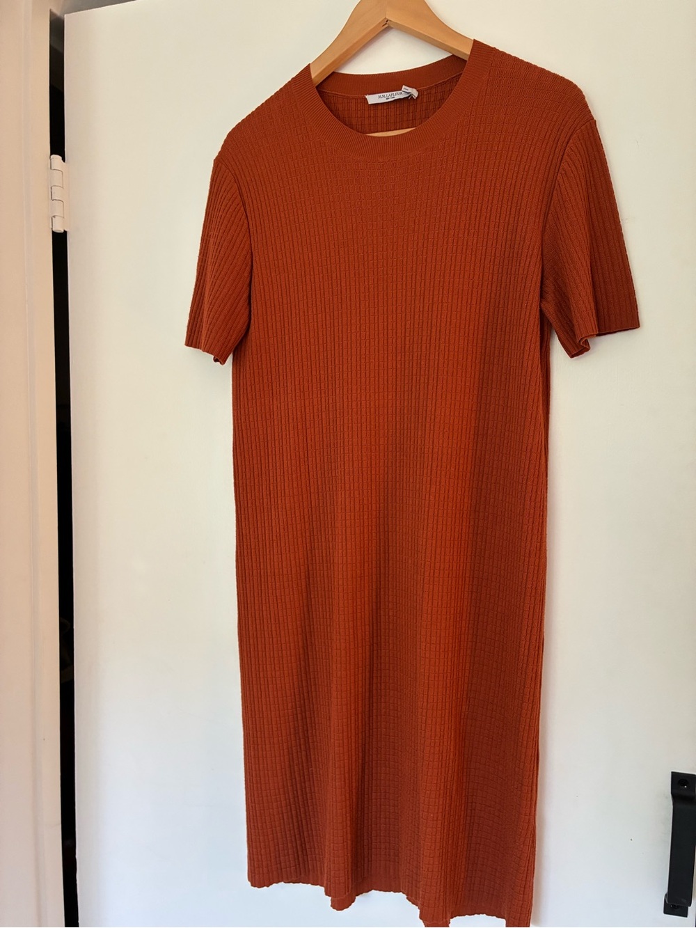 M.M.LaFleur Rust Knit T-Shirt Midi Dress Short Sleeve Round Neck One Size L